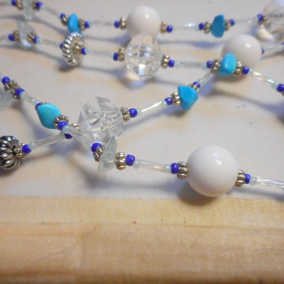 HandCrafted Necklace about 30"  ...… blue, white, silver and clear bead color - Picture 8 of 8